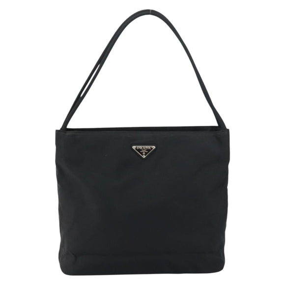 PRADA Tote Bag Nylon Black Silver Auth 158383