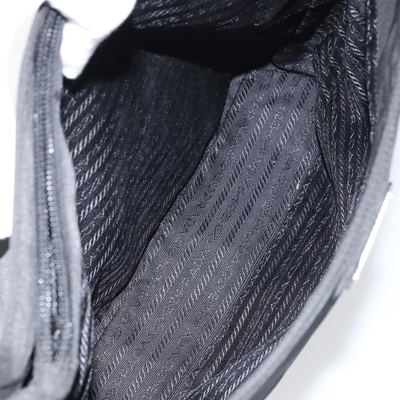 PRADA Tote Bag Nylon Black Silver Auth 158383
