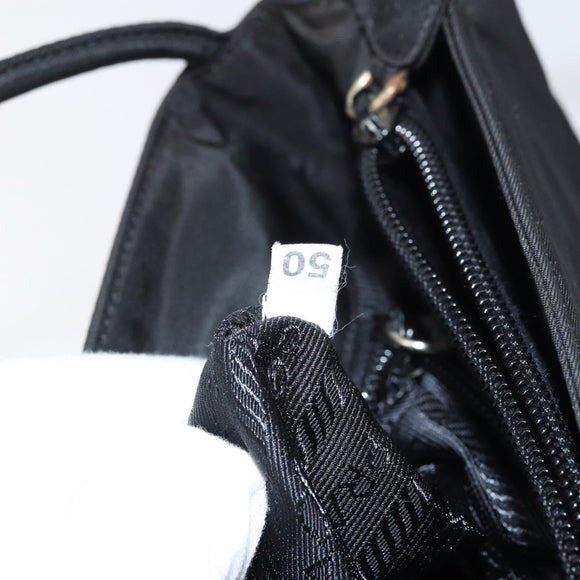 PRADA Tote Bag Nylon Black Silver Auth 158383