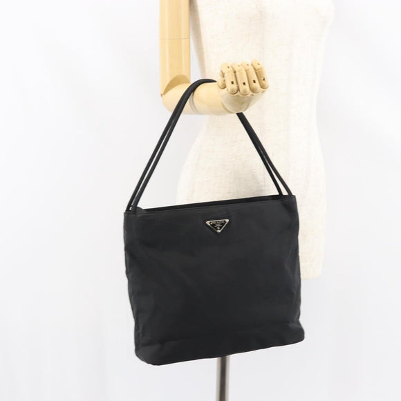 PRADA Tote Bag Nylon Black Silver Auth 158383