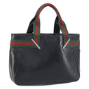 GUCCI Web Sherry Line Hand Bag Leather Black Silver 73984 Auth 158386-1