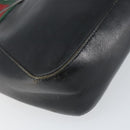 GUCCI Web Sherry Line Hand Bag Leather Black Silver 73984 Auth 158386-11