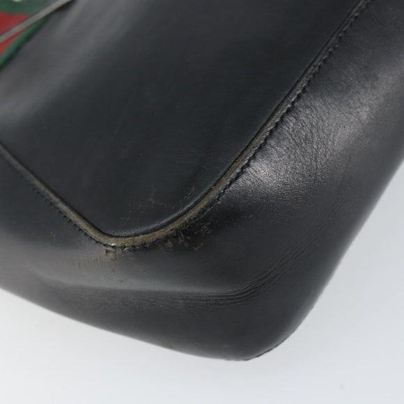 GUCCI Web Sherry Line Hand Bag Leather Black Silver 73984 Auth 158386