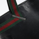 GUCCI Web Sherry Line Hand Bag Leather Black Silver 73984 Auth 158386-14
