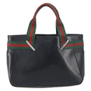 GUCCI Web Sherry Line Hand Bag Leather Black Silver 73984 Auth 158386-2