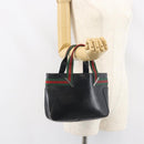 GUCCI Web Sherry Line Hand Bag Leather Black Silver 73984 Auth 158386-22