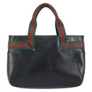 GUCCI Web Sherry Line Hand Bag Leather Black Silver 73984 Auth 158386-3