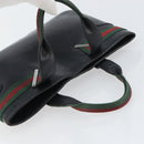 GUCCI Web Sherry Line Hand Bag Leather Black Silver 73984 Auth 158386-6