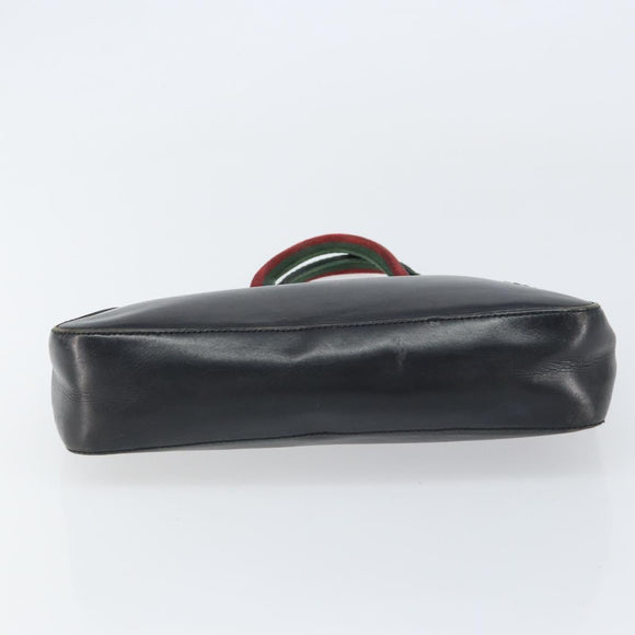 GUCCI Web Sherry Line Hand Bag Leather Black Silver 73984 Auth 158386