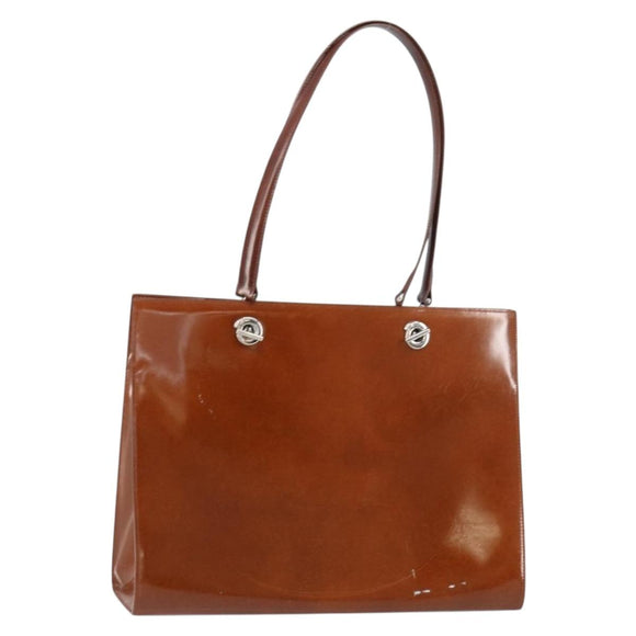 CARTIER PANTHERE Tote Bag Patent leather Brown Silver Auth 158387