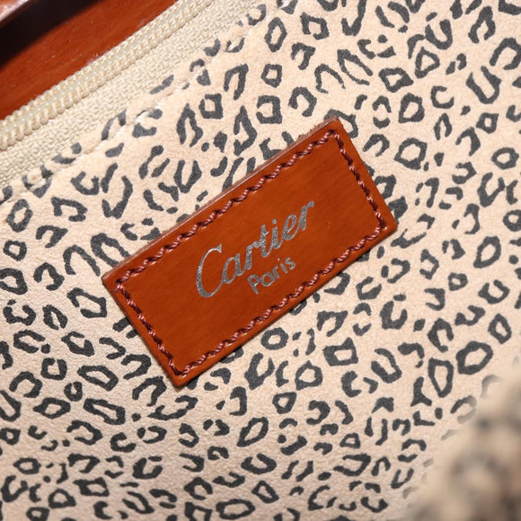 CARTIER PANTHERE Tote Bag Patent leather Brown Silver Auth 158387