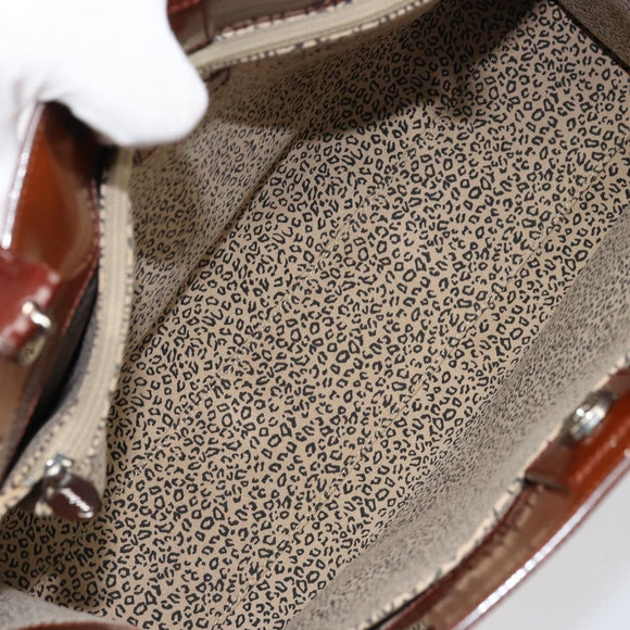 CARTIER PANTHERE Tote Bag Patent leather Brown Silver Auth 158387