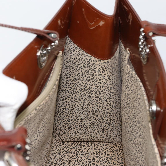 CARTIER PANTHERE Tote Bag Patent leather Brown Silver Auth 158387