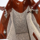 CARTIER PANTHERE Tote Bag Patent leather Brown Silver Auth 158387-19