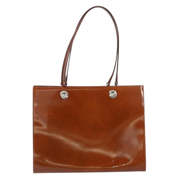 CARTIER PANTHERE Tote Bag Patent leather Brown Silver Auth 158387 - 0