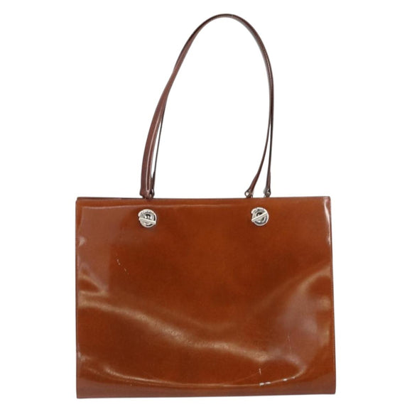 CARTIER PANTHERE Tote Bag Patent leather Brown Silver Auth 158387