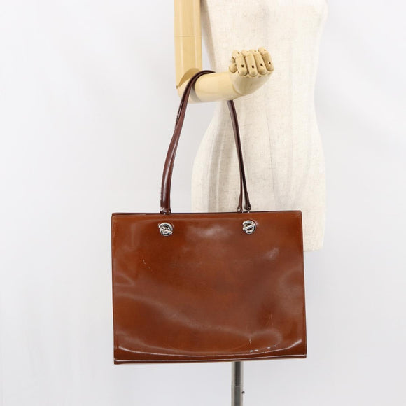 CARTIER PANTHERE Tote Bag Patent leather Brown Silver Auth 158387