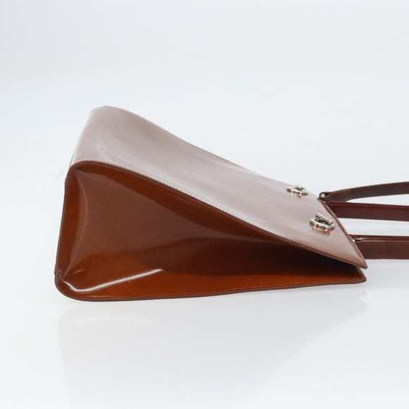 CARTIER PANTHERE Tote Bag Patent leather Brown Silver Auth 158387