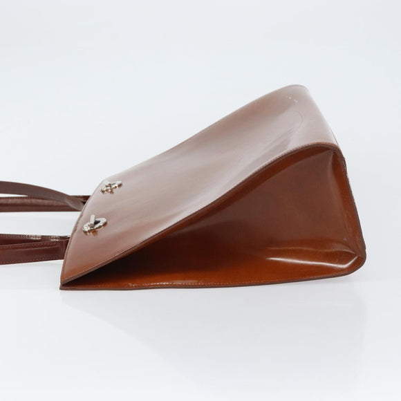 CARTIER PANTHERE Tote Bag Patent leather Brown Silver Auth 158387