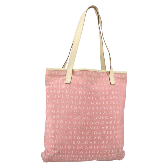 BVLGARI Logo Mania Tote Bag Canvas Pink Silver Auth 158388