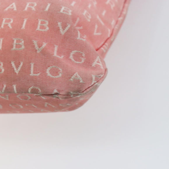 BVLGARI Logo Mania Tote Bag Canvas Pink Silver Auth 158388