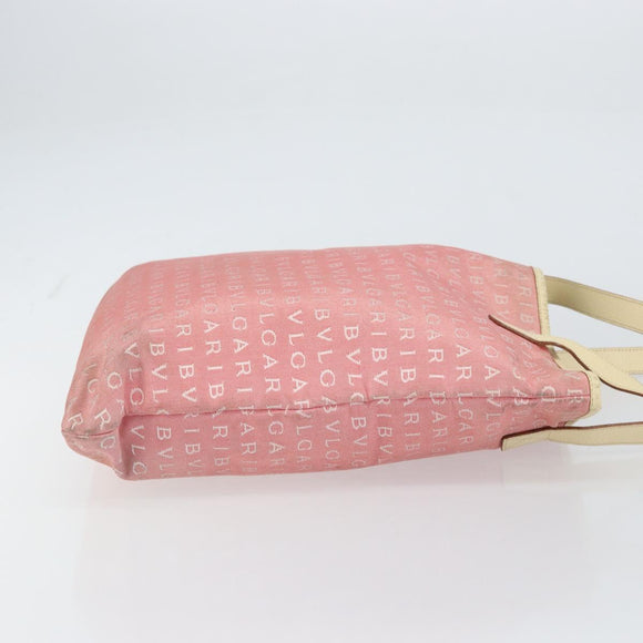 BVLGARI Logo Mania Tote Bag Canvas Pink Silver Auth 158388