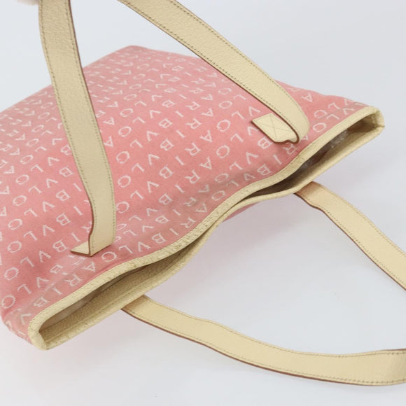 BVLGARI Logo Mania Tote Bag Canvas Pink Silver Auth 158388