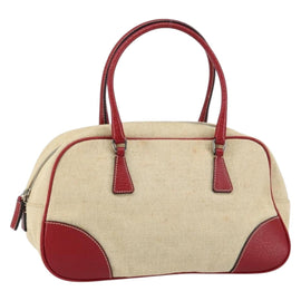 PRADA Tote Bag Canvas Beige Silver Auth 158390