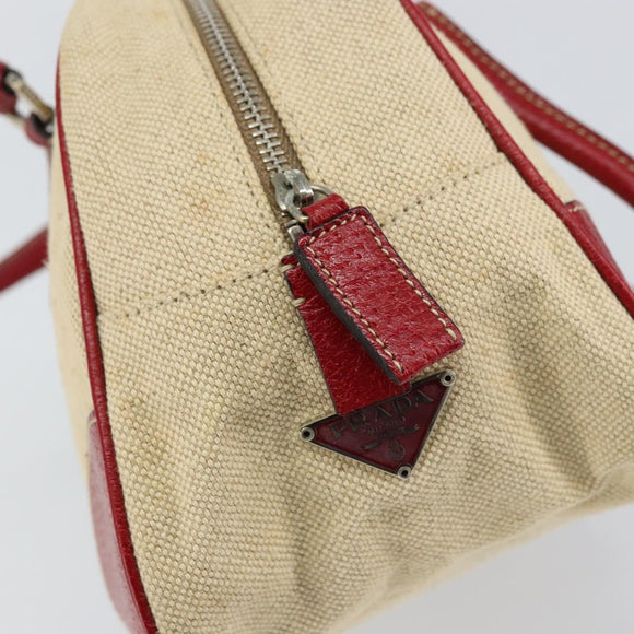 PRADA Tote Bag Canvas Beige Silver Auth 158390