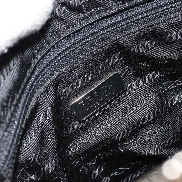 PRADA Tote Bag Canvas Beige Silver Auth 158390