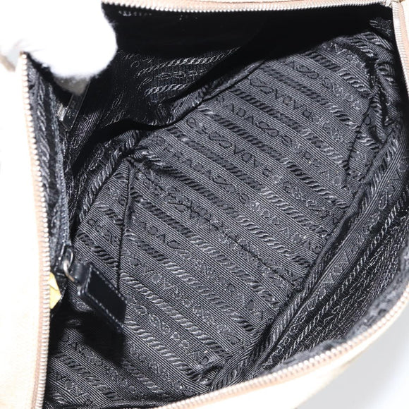 PRADA Tote Bag Canvas Beige Silver Auth 158390