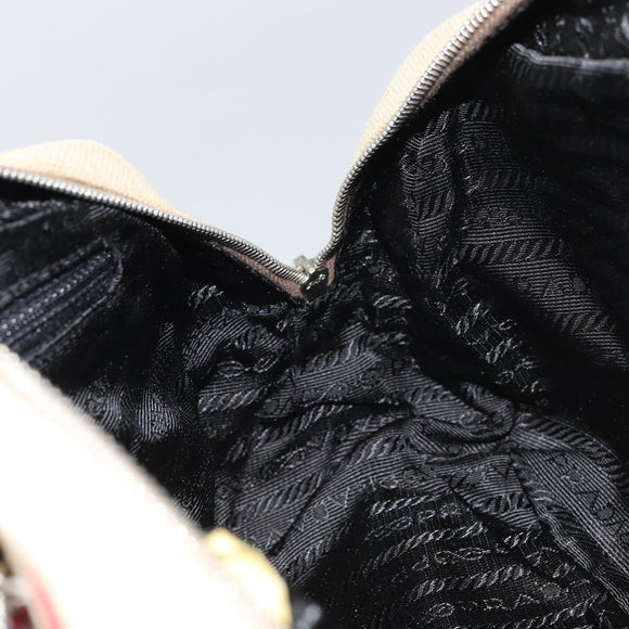 PRADA Tote Bag Canvas Beige Silver Auth 158390