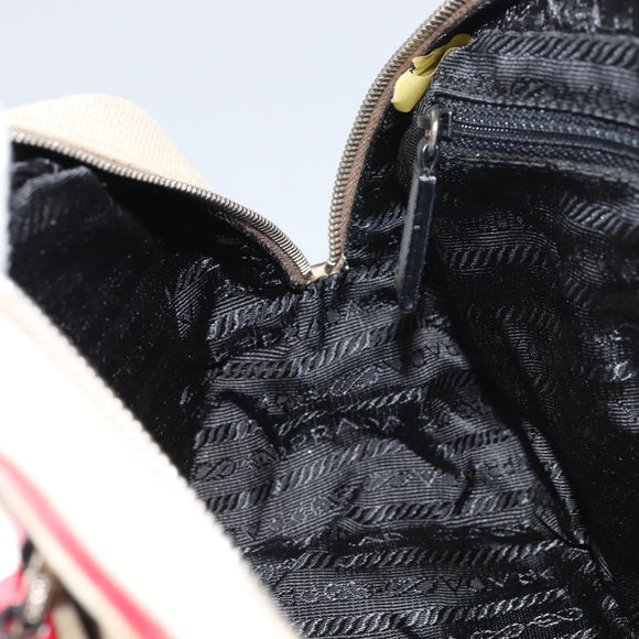 PRADA Tote Bag Canvas Beige Silver Auth 158390