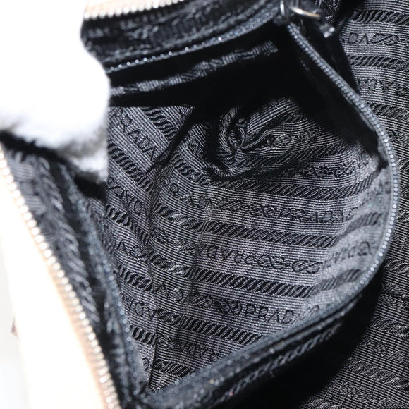 PRADA Tote Bag Canvas Beige Silver Auth 158390