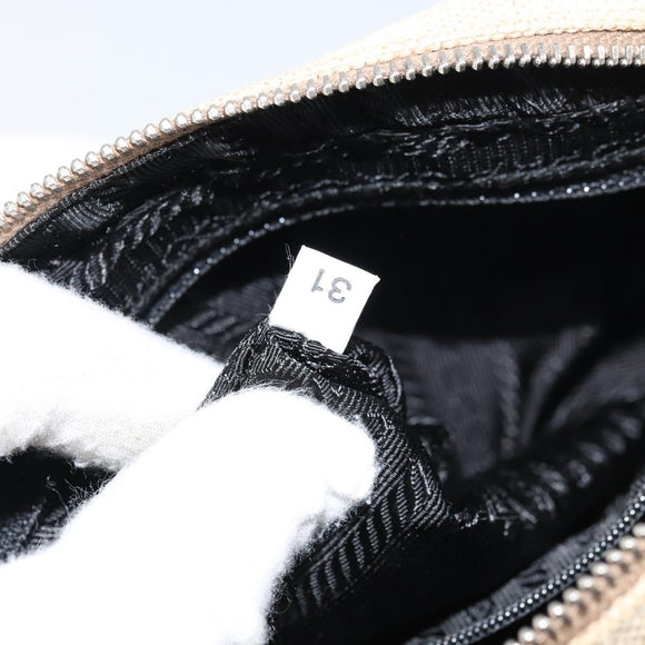 PRADA Tote Bag Canvas Beige Silver Auth 158390
