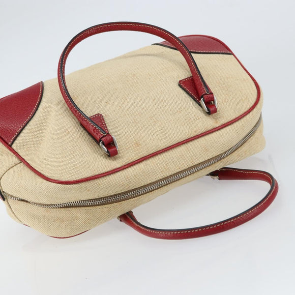 PRADA Tote Bag Canvas Beige Silver Auth 158390