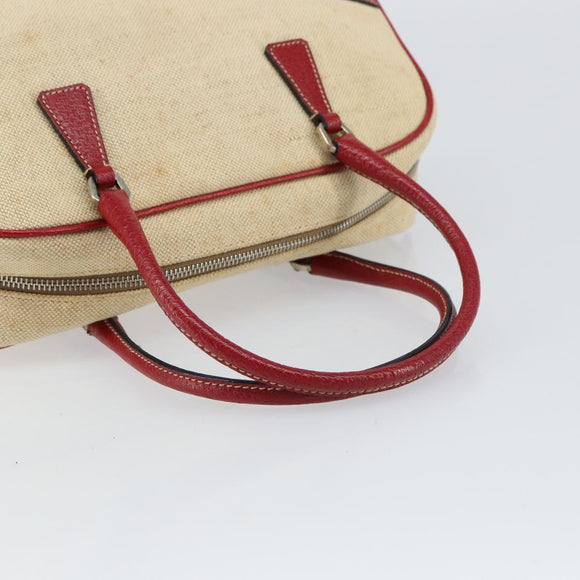 PRADA Tote Bag Canvas Beige Silver Auth 158390