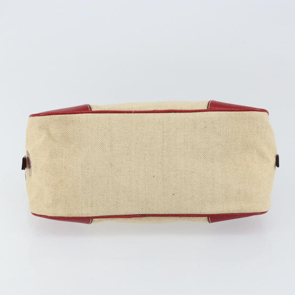 PRADA Tote Bag Canvas Beige Silver Auth 158390