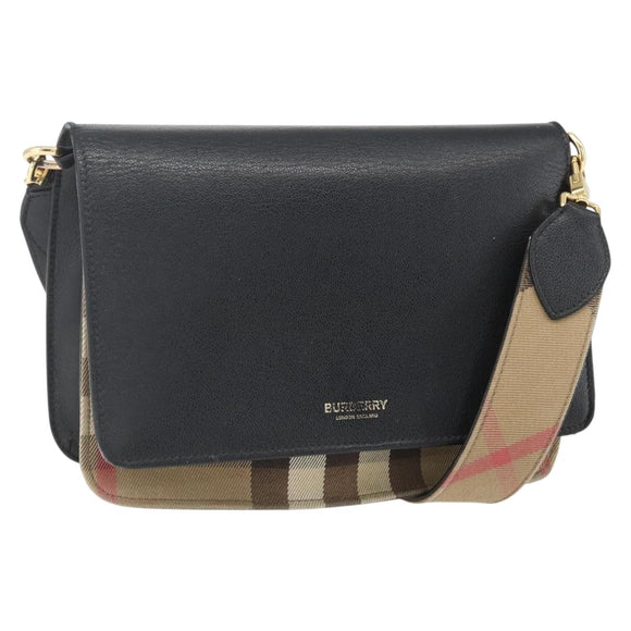 BURBERRY Shoulder Bag Leather Black Gold Auth 158393