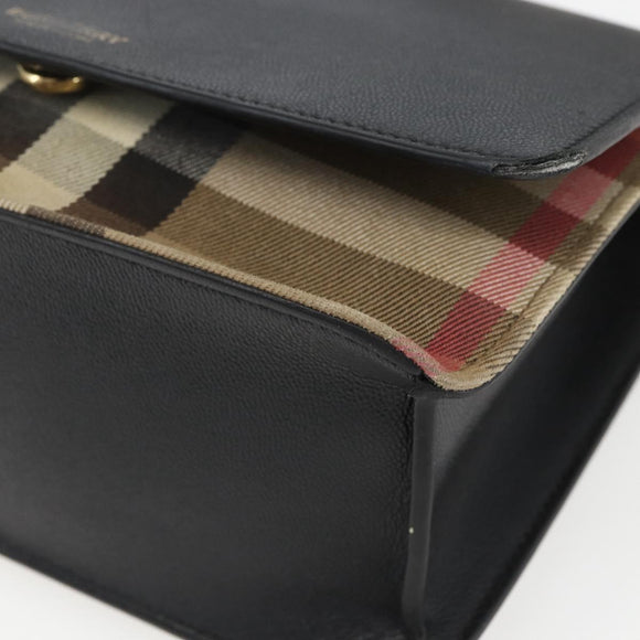 BURBERRY Shoulder Bag Leather Black Gold Auth 158393