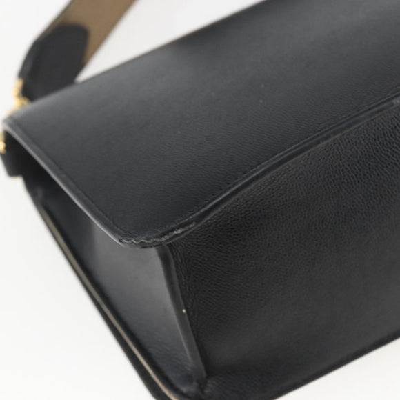 BURBERRY Shoulder Bag Leather Black Gold Auth 158393