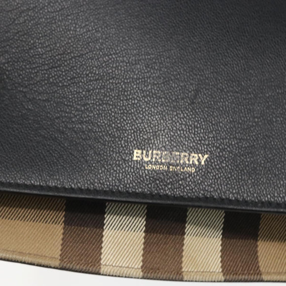 BURBERRY Shoulder Bag Leather Black Gold Auth 158393