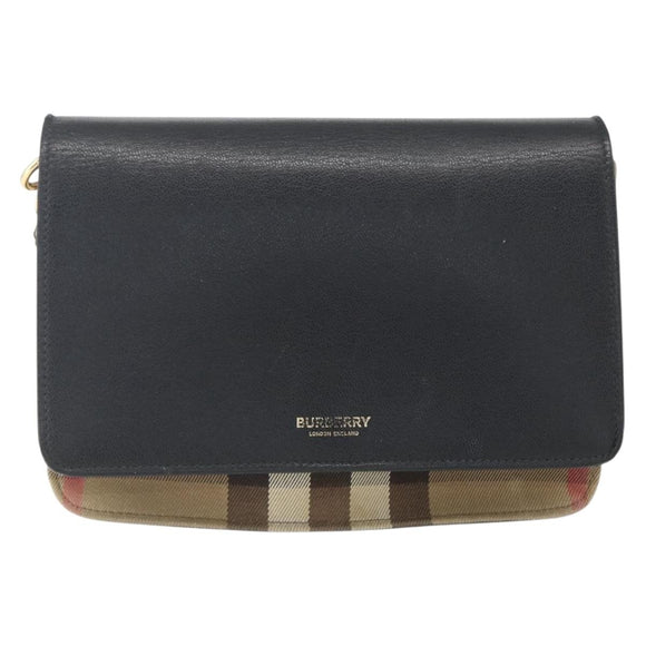 BURBERRY Shoulder Bag Leather Black Gold Auth 158393