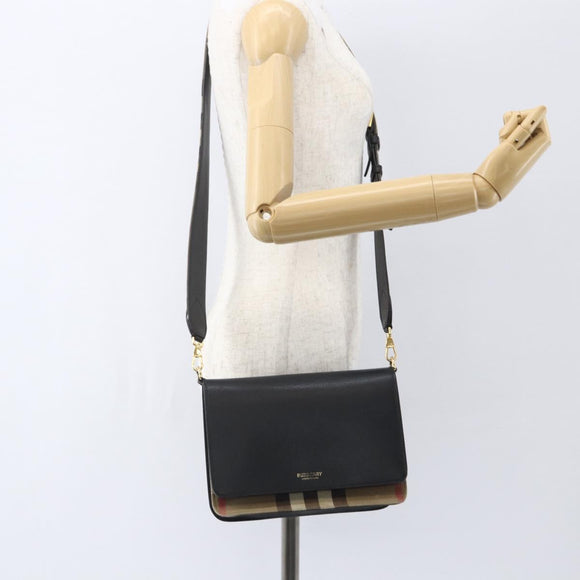 BURBERRY Shoulder Bag Leather Black Gold Auth 158393