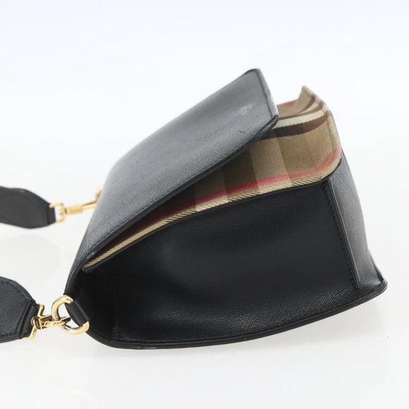BURBERRY Shoulder Bag Leather Black Gold Auth 158393