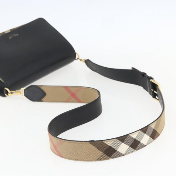 BURBERRY Shoulder Bag Leather Black Gold Auth 158393