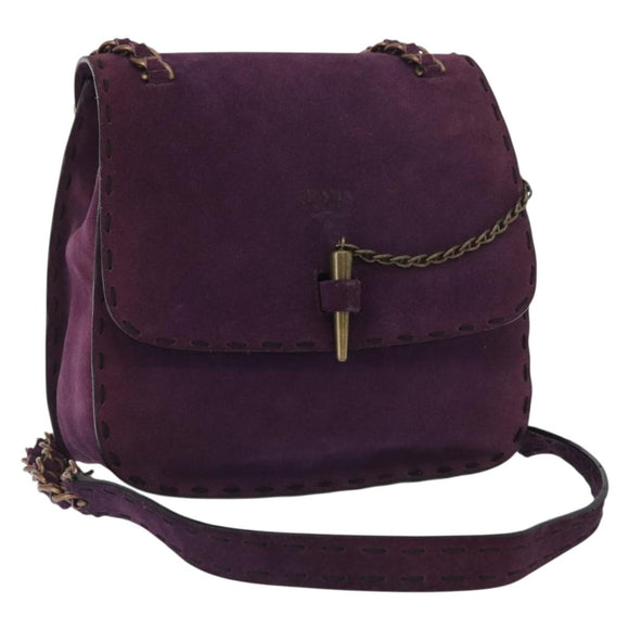 PRADA Shoulder Bag Suede Purple Gold Auth 158394