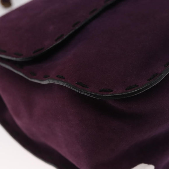 PRADA Shoulder Bag Suede Purple Gold Auth 158394