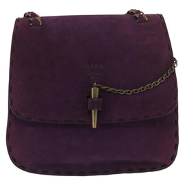 PRADA Shoulder Bag Suede Purple Gold Auth 158394 - 0