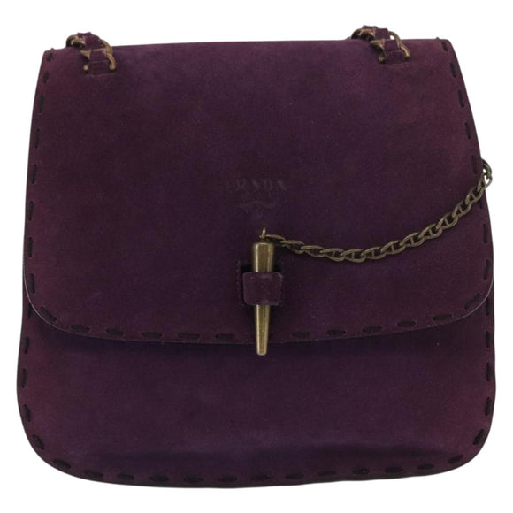 PRADA Shoulder Bag Suede Purple Gold Auth 158394